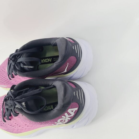 Hoka One One Women's Pink Lime Clifton 8 Mesh Athletic Running Shoes Size 6B - Picture 4 of 7
